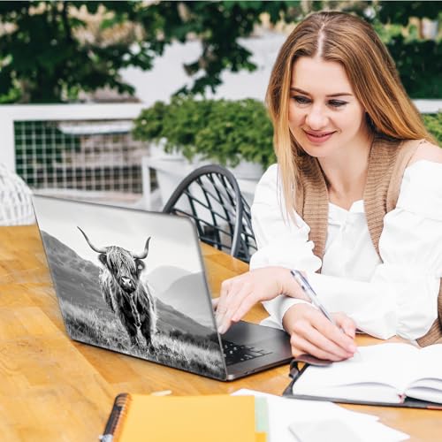 Laptop Skin Sticker Decal, Universal Reusable Vinyl Laptop Cover for 12" 13" 13.3" 14" 15" 15.4" 15.6" Notebook PC, Reusable Waterproof Scratch-Resistant with 2 Wrist Pads,Black White Highland Cow - color: Black White Highland Cow