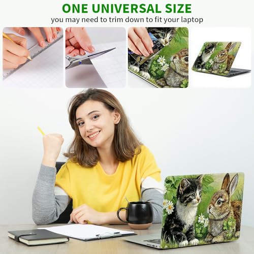 Laptop Skin Sticker Decal, Universal Protective Cover Fit 12 13 14 15.6 Inch Notebook, Reusable Water-Resistant Vinyl Decal w/ 2 Wrist Pads for Business Travel Office, Cat Rabbit - color: Cat Rabbit