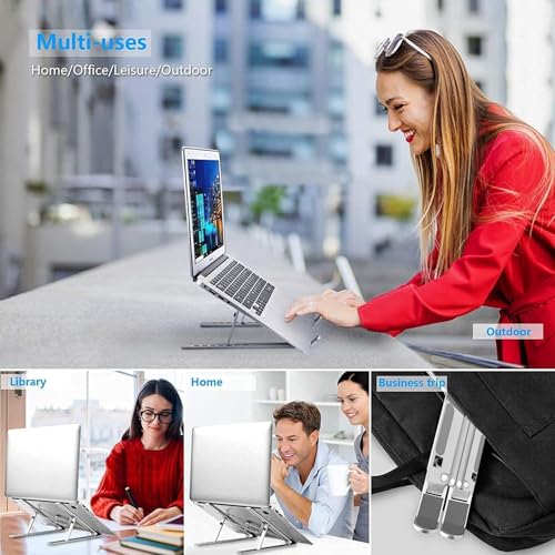 Laptop Stand for Desk, Adjustable 7-Level Aluminum Riser, Ergonomic Notebook Holder, Portable Foldable Laptop Stands Travel for 10-17” Laptops, MacBook, Notebook (Silver) - color: Silver