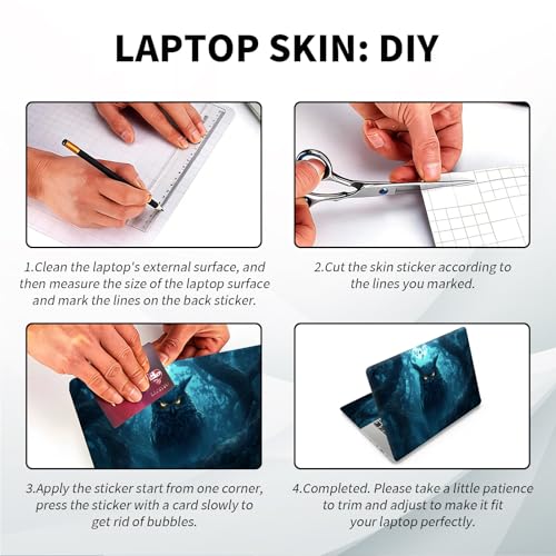 Universal Laptop Skin, DIY Cut-to-Fit Vinyl Cover Compatible with HP, Dell, Lenovo, Mac (13.3" to 15.6"), Anti-Scratch, No Residue & Bubble-Free Protective Decal Sticker, Dark Owl Glowing Eyes - color: Dark Owl Glowing Eyes