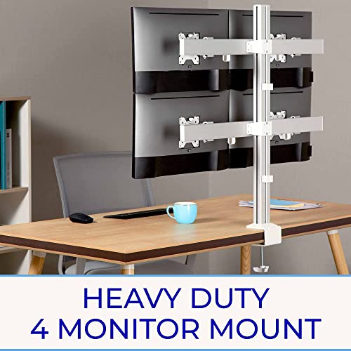 Stand Steady 4 Monitor Mount Desk Setup - Heavy-Duty Height Adjustable Monitor Stand, Swivel Arm with Clamp-On Base, Four Screen VESA Mount Fits Most LCD/LED Monitors 17-32 in. (Silver, 4 Mounts) - color: 4 Monitor Mount