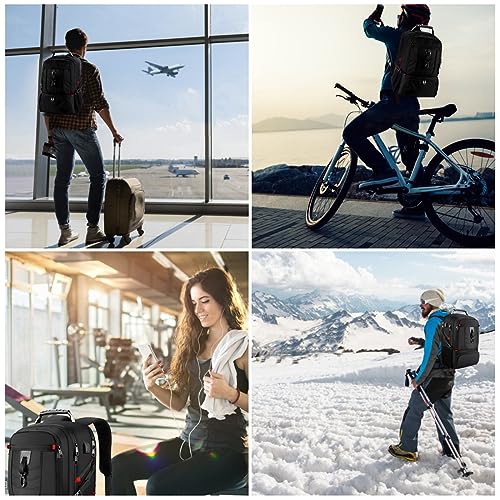 Travel Business Laptop Backpack for 18.4in PC with Shoe Compartment USB Charging Port,Sport Gym Bag for College Hiking Camping,Waterproof School Bookbag for Men Women Boys,Black - size: 18.4in
