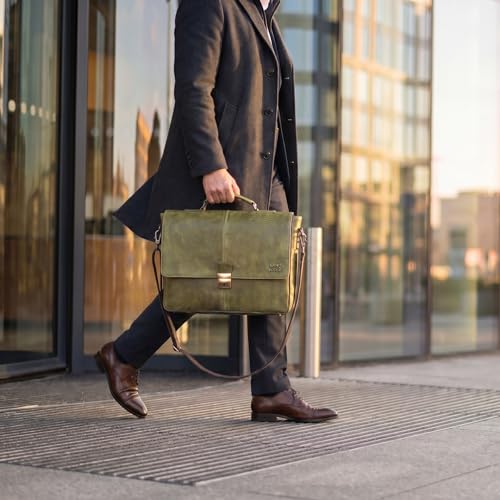 Leather Messenger Bag for Men & Women, 16'' Handmade Laptop Briefcase Satchel, Crossbody Shoulder Office Bag for Work, Travel - color: Olive