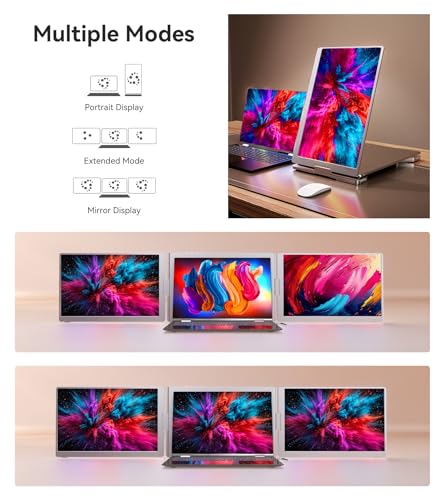 16" Laptop Screen Extender Monitor Portable, Quad Monitor, Just 1 Cable for 3 Screens, FHD 1080P IPS Laptop Extender Compatible with Wins/Mac for 13.6" - 18.5" Laptops | For 13.3-18.5" laptops; supports Wins and macOS M1/M2/M3. Driver required; connects t