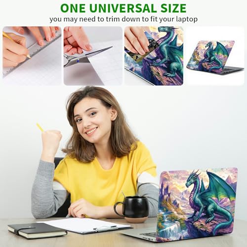 Laptop Skin Sticker Decal, Universal Protective Cover Fit 12 13 14 15.6 Inch Notebook, Reusable Water-Resistant Vinyl Decal w/ 2 Wrist Pads for Business Travel Office, Creek Green Dragon - color: Creek Green Dragon