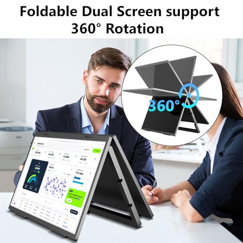 14" Dual Touch Portable Monitor, 1200P Laptop Screen Extender, USB-C & HDMI Plug & Play Display with Built-in Speakers, Lightweight Monitor for Stock Trading, Office, Business Travel, Gaming - size: 14inch touch