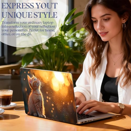 Universal Laptop Skin Sticker Decal,15.6 Inch Laptop Vinyl Cover for 13" 14" 15.6" Laptop,Scratch-Resistant Waterproof Protector Wrap,Reusable with Wrist Pads,Golden Cat Sunset Gaze - color: Golden Cat Sunset Gaze