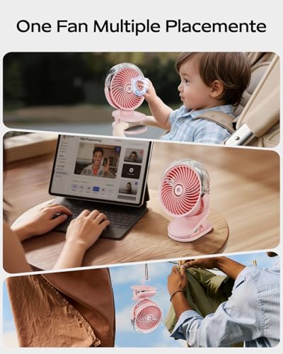 SWEETFULL Portable Misting Clip On Fan, USB-C Rechargeable Mini Personal Cooling Fan with 4 Speeds, 360° Rotatable, Quiet Cooling for Outdoor, Camping, Golf Cart, Travel, Stroller & Desk (Pink) - color: Pink