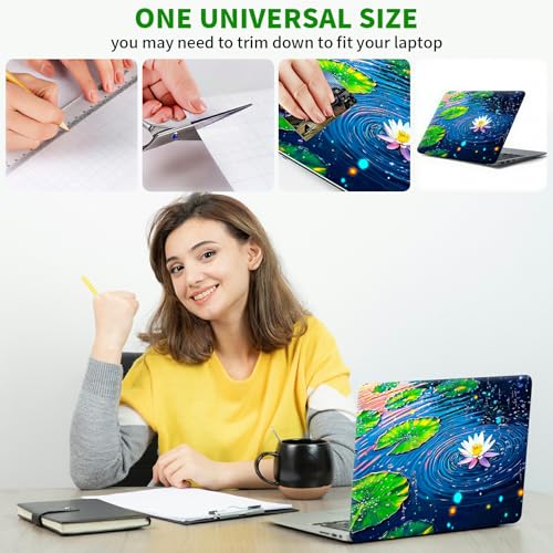 Laptop Skin Sticker Decal, Universal Protective Cover Fit 12 13 14 15.6 Inch Notebook, Reusable Water-Resistant Vinyl Decal w/ 2 Wrist Pads for Business Travel Office, Green Lotus Leaf Creek - color: Green Lotus Leaf Creek