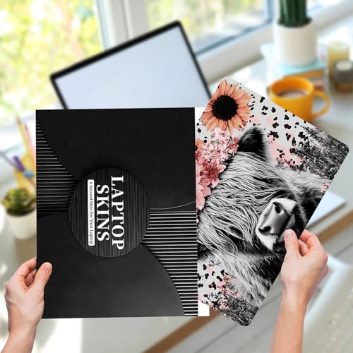 Laptop Skin Sticker for 12.1”-15.6“ Laptops (Fits 13”, 13.3”, 14”, 15”, 15.4”) | Protective Universal Reusable Vinyl Art Decal Cover | Waterproof & Scratch-Resistant-Highland Cow w/Pink Floral Crown - color: Highland Cow with Pink Floral Crown