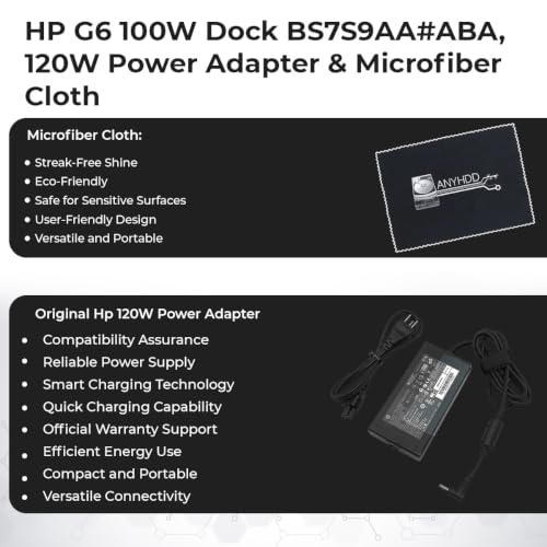HP USB-C 100W G6 Dock with 100W Power Delivery, 120Hz + ANYHDD Cloth, USB C, HDMI, DisplayPort Cables Included