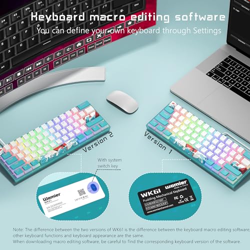 Womier 60% Percent Keyboard,WK61 V2 Mechanical RGB Wired Gaming Keyboard,Hot-Swappable Creamy Key Board with PBT Keycaps,Linear Red Switch for Windows/MAC (Blue) - color: WK61 V2-Blue