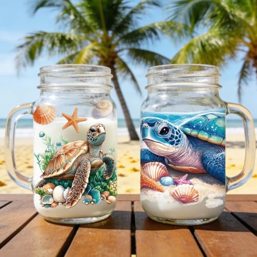 Peacoblue UV DTF Cup Wraps Transfer Stickers Sea Turtles and Coral Pattern, 10 Sheets Waterproof Custom Vinyl Transfer Sticker 16oz Coffee Glass Cup Tumbler Bottle Mug Decals for Men Women - style: Sea Turtles and Coral
