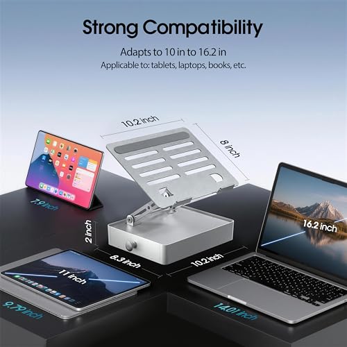 Laptop Stand with Storage Drawer, Heavy-Duty Metal Laptop Riser for Desk, Ergonomic Height & Angle Adjustment for 10–16.2″ Laptops, Silver - color: Silver