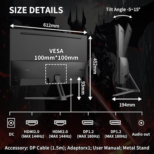 SANSUI 27 Inch WQHD 2560X1440 Curved Gaming Monitor, 180Hz MPRT 1ms Computer Monitor,HDMI2.0 * 2, DP1.2 * 2, Freesync, Curved 1500R, 5000:1 Contrast Ratio, 120% sRGB,HDR(ES-G27C1Q DP Cable Included) - size: 27