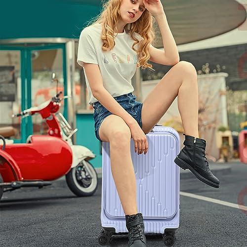 Kaleenie 2 PCS 20/29 Luggage Sets, 20” Cabin Luggage 29” Side Open Suitcase | 20 Inch with Front Pocket,29 Inch Checked Trunk Suitcase,Lightweight ABS+PC Hardshell,TSA Lock,HINOMOTO Wheels,Lilac Purple - color: Lilac Purple, size: 20/29 Set