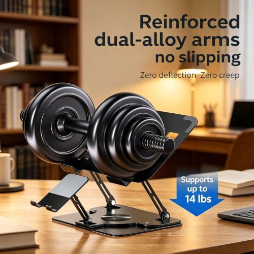 Laptop Stand for Desk with Quiet Cooling Fans - 2-in-1 Rotating Base with Phone Holder, Ergonomic Computer Stand, Aluminum Laptop Riser Foldable for Office Home fits MacBook Air Pro, Dell, HP (silver) - color: white