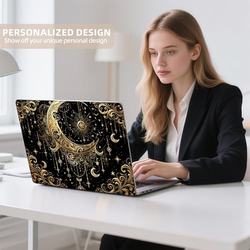 Universal Laptop Skin Sticker for 12/13/14/15.6 Inch Laptops, Reusable Vinyl Laptop Decal Cover, Waterproof Scratch Resistant Notebook Skin with 2 Wrist Pads,Golden Moon - color: Golden Moon