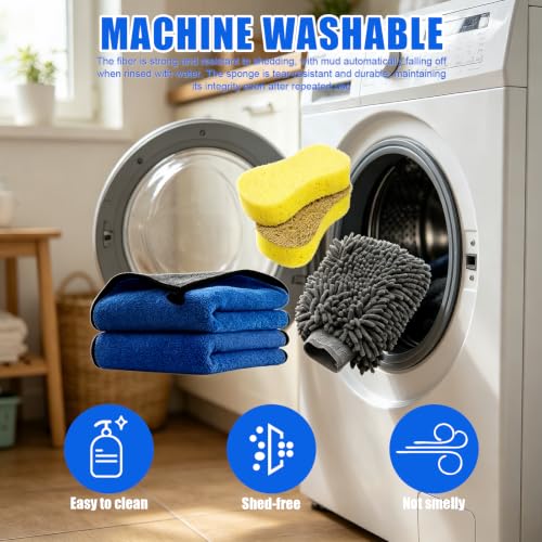 6-Pack Car Cleaning Kit – Microfiber Cloth, Mitt & Sponge Set | 2 Car Sponges, 2 Drying Towels, 2 Scratch-Free Wash Mitts, Highly Absorbent, for Car Detailing, Windows & Home Use - color: 6 Pack