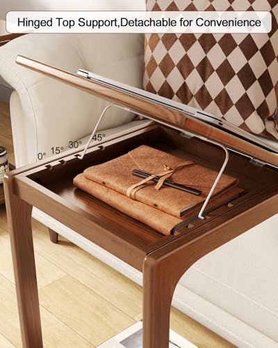 AQIMUELE Wooden C-Shaped End Table,Couch Table with Adjustable Desktop,Small Rolling Side Table with 2 Lockable Wheels,Small End Table for Couch, Living Room,Bedroom (Walnut) - color: Walnut, size: 15.6"D x 15.7"W x 24.8"H, style: Modern 2 Tier
