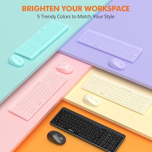 Wireless Keyboard and Mouse Combo for Desktop Mac iPad Bluetooth 2.4 Ghz Rechargeable Ultra Silent Click with Number Pad Compatible with Pc, Laptop, Tablet (Cream) - color: Cream