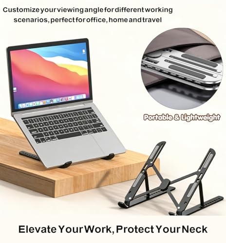 Adjustable Laptop Stand Aluminum Laptop Riser (Silver) | Aviation-grade aluminum alloy, holds up to 8kg. 10 height settings for ergonomic comfort. fits 10-17.3" laptops. - color: Silver