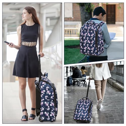 Rolling Backpack Waterproof Commuter Backpack with Wheels for Business, Laptop Compartment for 15.6-Inch Laptop, Wheeled Carry-On Bag for Adults - color: Blue flower