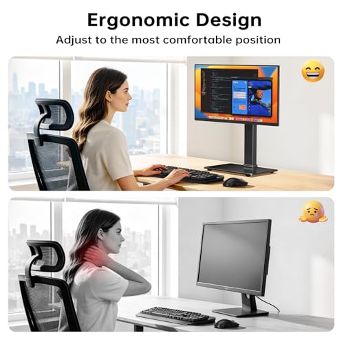 Afaloona Freestanding Single Monitor Stand for 13-32 Inch Monitor, No Clamp | Max Load 77lbs | Tempered Glass Base | ±25° Swivel | -5° to +10° Tilt | 360° Rotation | 4 Height Options | VESA 75×75/100×100 - size: Single Monitor Stand