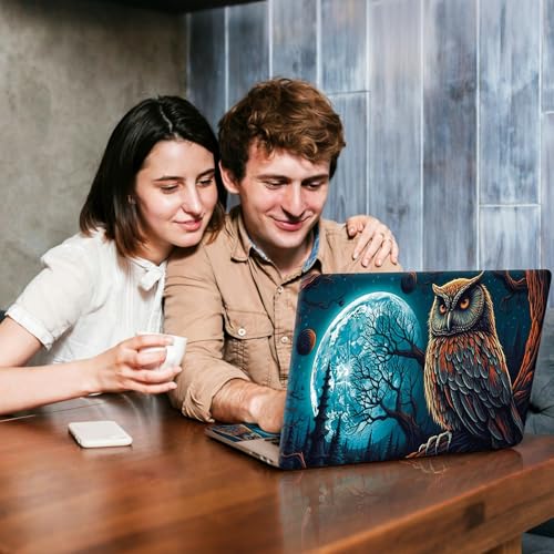 Universal Laptop Skin Sticker Decal, Compatible with MacBook HP Dell Lenovo 12"-15.6", Reusable Vinyl Notebook Cover 3PCS Set, High-Recognition Film-Owl Under Full Moon - color: Owl Under Full Moon