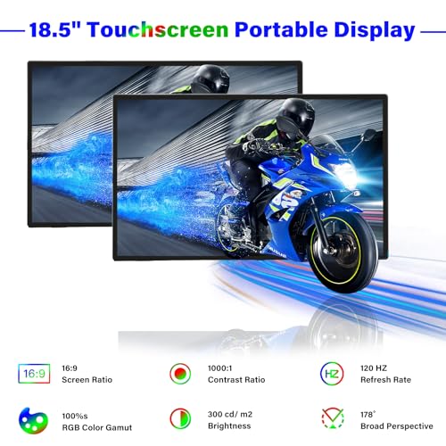 GeeekPi 18.5 inch Portable Monitor 1920x1080 IPS Touchscreen 120HZ 1080P Touch Display with HDMI USB-C, Built-in Speakers, Kickstand VESA for Xbox PS4/5 Laptop Mac PC