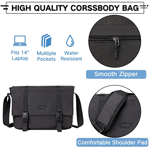 VASCHY Messenger Bag,Water Resistant Casual Lightweight Slim Crossbody Shoulder Bag for Men Women Work School for 14in Laptop - color: Black