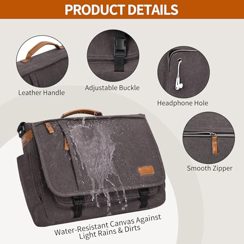 ESTARER Computer Messenger Bag 15-15.6 inch, Laptop Work Bag Briefcase for Bussiness/College/Travel, Water-resistant Canvas Shoulder Satchel, Grey - color: 15.6'' Buckle-grey