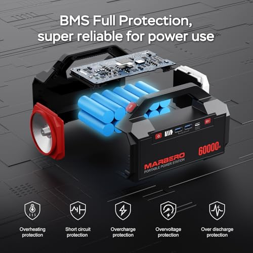MARBERO Power Bank 60,000mAh Portable Power Station 222Wh with 60W PD Fast Charge & LED Light for Home Backup Outdoor Camping RV Travel and Emergency Power Supply - color: Red Black
