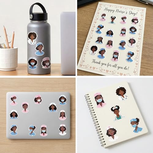CNhoqc Nurses Week Sticker Rolls - 1000 Pcs Black Girl Magic Nursing Student Waterproof Vinyl Reusable Laptop Stickers Coloring Book Scrapbook Water Bottle Page Activity Pad Nursing Party Favors Gift - style: Black Nurse