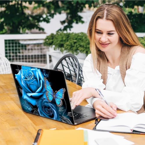 Laptop Skin Sticker Decal, Universal Reusable Vinyl Laptop Cover for 12" 13" 13.3" 14" 15" 15.4" 15.6" Notebook PC, Reusable Waterproof Scratch-Resistant with 2 Wrist Pads,Butterfly Blue Rose - color: Butterfly Blue Rose