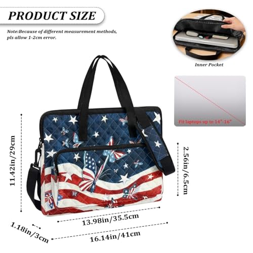 Laptop Sleeve, Laptop Cover with Adjustable Strap Computer Bag Tablet Notebook Sleeves Handbag Messenger Briefcase - color: Butterfly American Flag