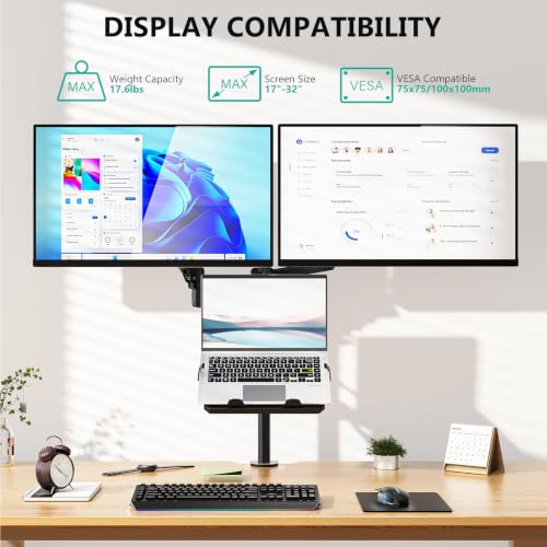 WALI Triple Arm Laptop and Dual Monitor Desk Mount for 17" Notebook and Up to 32" Screens, Adjustable Monitor Arms with Tilt Swivel Rotation, VESA 75x75 100x100, Black (GSDM003LP) - color: Black (Full-adjustable), size: Triple