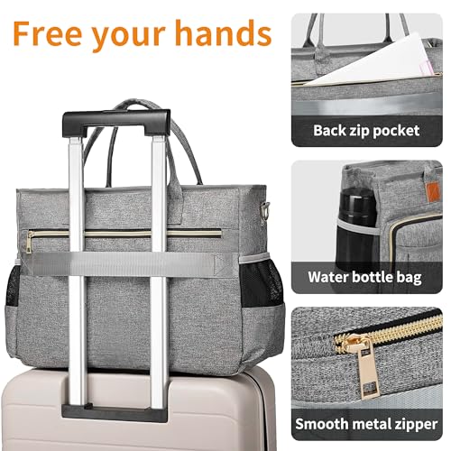 Rabjen Nurse Tote Bag for Work with Padded 15.6” Laptop Sleeve, Medical Supplies Shoulder Bag for Home Health Care - color: Gray
