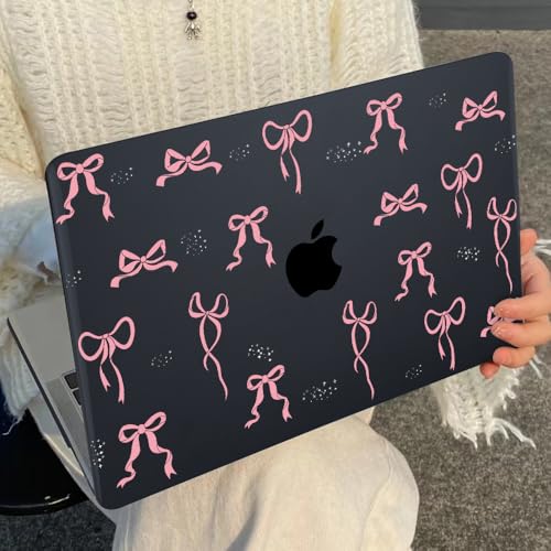 for MacBook Air 13 inch Case 2021 2020 2019 2018 Release M1 A2337 A2179 A1932, Pritned Pattern Plastic Hard Case Cover for MacBook Air 13 M1 with Retina Display Touch ID, Pink Bowknot Black - color: Pink Bowknot Black
