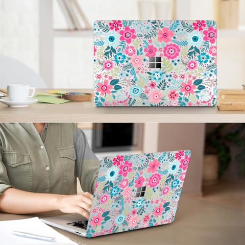 Case Compatible with Microsoft Surface Laptop 13.8-inch Touchscreen 2024 (7th Edition) Model 2036, Plastic Hard Shell Case + Keyboard Cover + Screen Protector + Webcam Cover, Flora - color: Flora