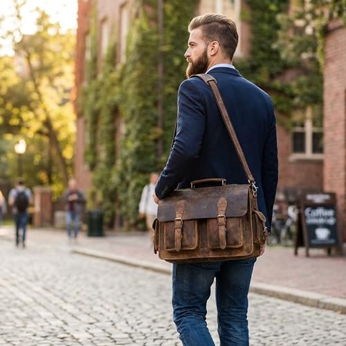 cuero Retro Brown Laptop Messenger Bag Office Briefcase Crossbody Travel Bag For Men And Women Bag Office Laptop Bag - size: 20 inch laptop bag