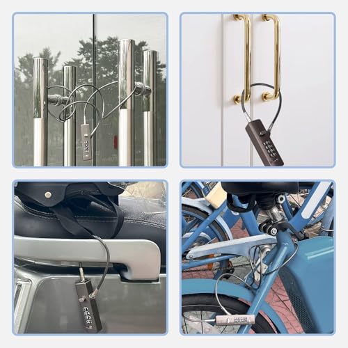 4-Digit Combination Cable Lock, 3 Interchangeable Braided Steel Ropes (9"/23.6"/47.2"), Resettable Anti-Theft Wire Lock for Bikes, Gates, Fences, Scooters, Luggage & Gym Lockers (Gray) - color: Gray