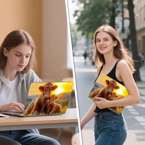 Universal Laptop Skin Sticker Decal, 12"-15.6" Aesthetic Vinyl Wrap, Highland Cow Sunset Waterproof Notebook Cover Art Protector for MacBook HP Dell Lenovo, Fits 13" 14" 15" 15.6" - color: Highland Cow Sunset
