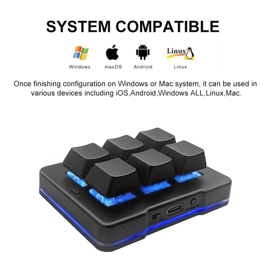 6 Key Mini Keypad Wireless USB Mechanical Gaming Macro Keyboard Customized Programmable OSU Keypad with RGB Led for PC Gaming OSU Office Work HID