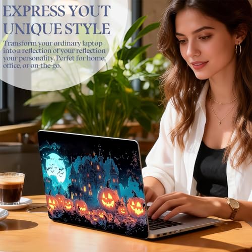 Universal Laptop Skin Sticker Decal,15.6 Inch Laptop Vinyl Cover for 13" 14" 15.6" Laptop,Scratch-Resistant Waterproof Protector Wrap,Reusable with Wrist Pads,Mansion Pumpkins - color: Mansion Pumpkins