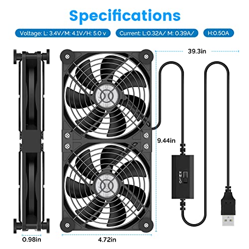 ELUTENG Dual USB Computer Cooling Fan High Speed 120mm Fan Adjustable 5V USB Port Heatsink Cooling Fan 12cm for Laptop Receiver DVR PlayStation Xbox Desk Computer Cabinet Cooling - size: 120mm