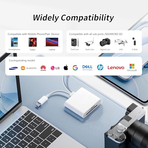 2IN2 SD Card Reader,USB C SD Card Reader for iPhone,USB-C/L Dual-Slot SD Card Reader,Compatible with iPhone 16/15/14/13/12,MacBook,Mac,Trail Camera viewers,Plug and Play - size: 2IN2 SD Card Reader