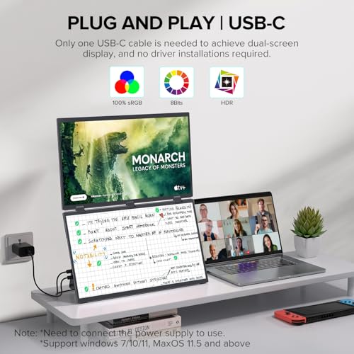 UPERFECT Delta 15.6" Dual Portable Monitor for Laptop Screen Extender 1080P HDR 360° Folding Stacked Triple Monitor with Stand for Laptop PC Phone Game Console (No Driver Needed) - size: 15.6"