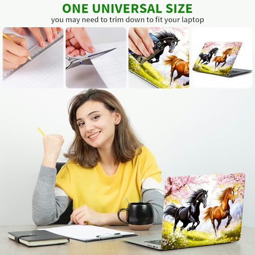 Laptop Skin Sticker Decal, Universal Protective Cover Fit 12 13 14 15.6 Inch Notebook, Reusable Water-Resistant Vinyl Decal w/ 2 Wrist Pads for Business Travel Office, Black Yellow Horse - color: Black Yellow Horse