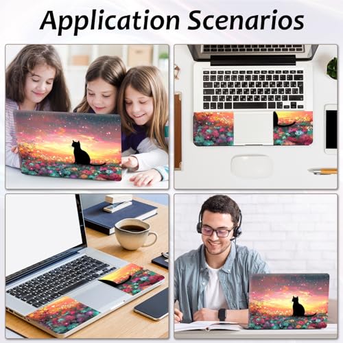 Laptop Skin 12.1-15.6 inch Removable Universal Reusable Laptop Sticker Decal,Waterproof No Residue Vinyl Cover,Scratch-Resistant Cuttable Full Wrap Sticker for Notebook, Cute Cat Starry Flower Field - color: Cute Cat Starry Flower Field